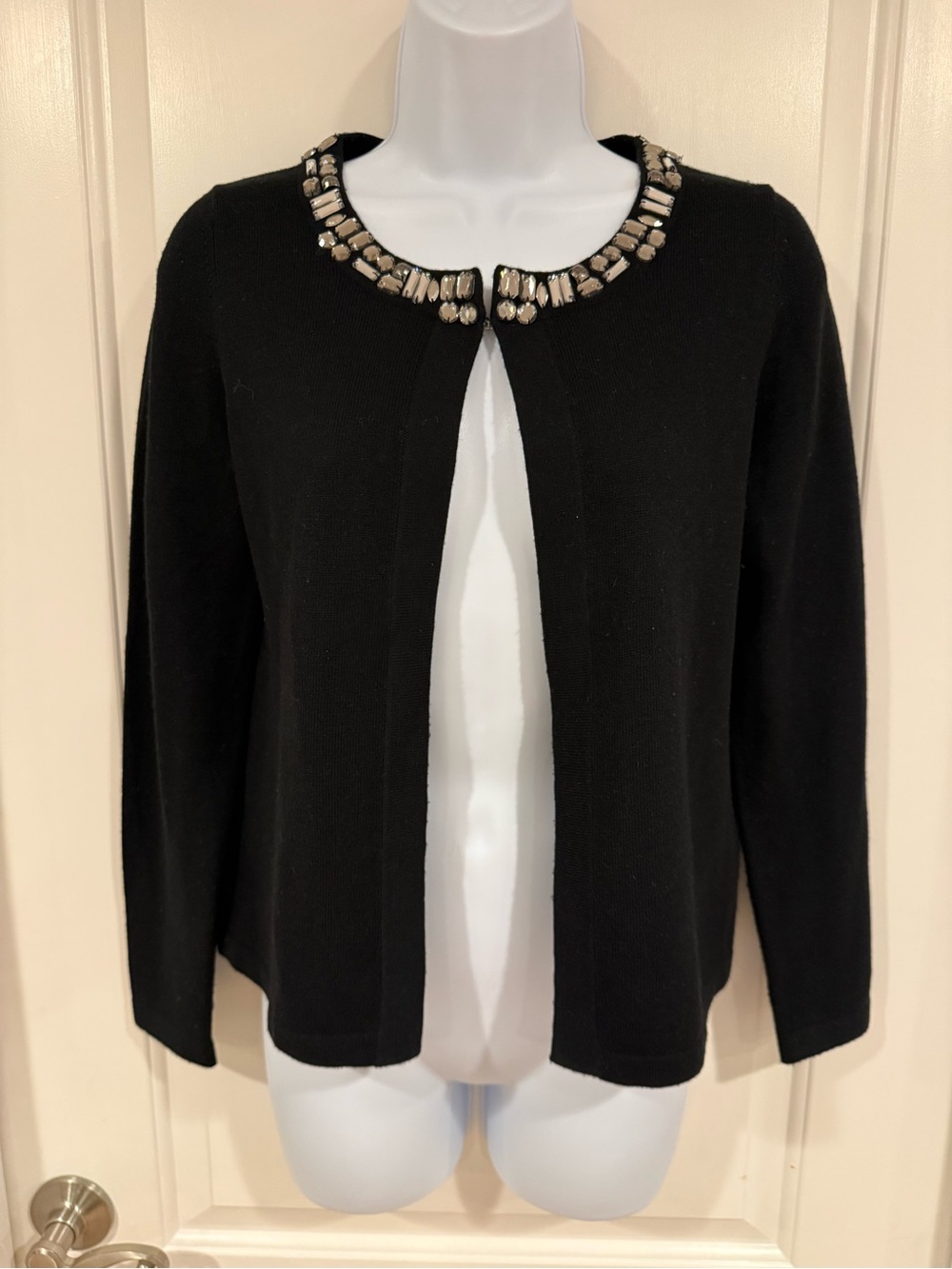 Banana Republic Black Jeweled-Neck Cardigan Sweater